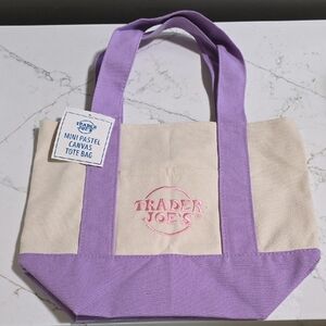 Trader Joe's Mini Purple and Cream Canvas Tote Bag